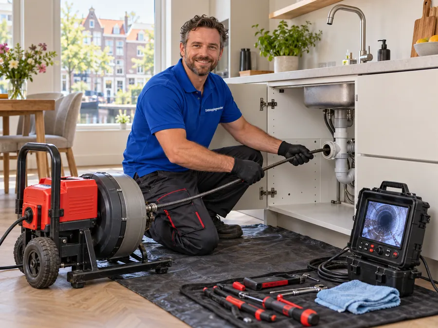 Monteur van Ontstoppingmeester aan het werk in Leiden